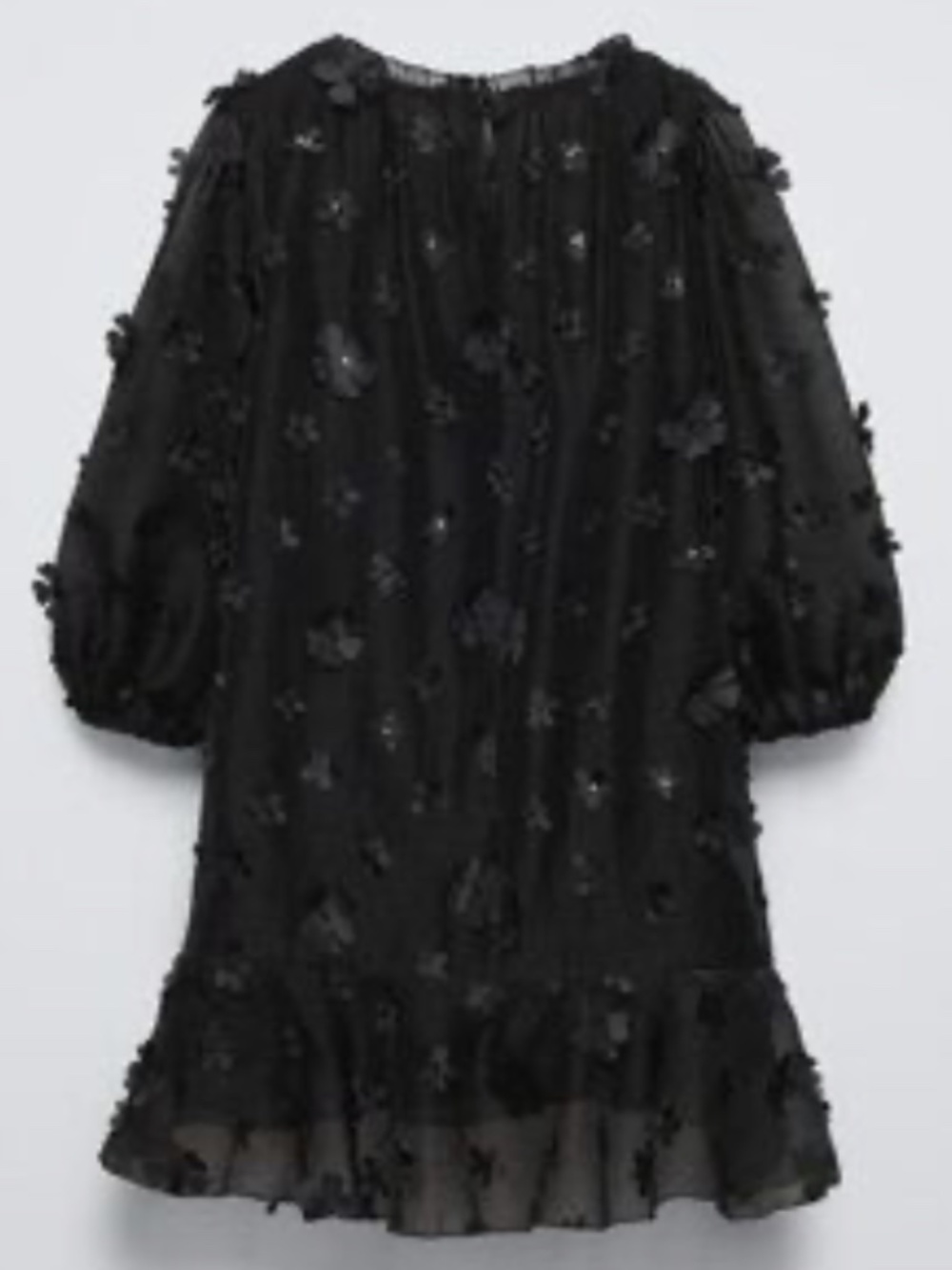 NWT ZARA Girls Textured Embroidered Floral A-line Dress – Black – Size 11-12 Yrs